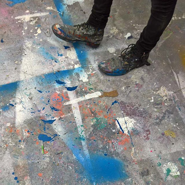 Had a really good meeting with #austinlee the other day.  At some point my phone snapped this #picture. - Austin, you should make a series based on your #studiofloor.  #artistshoes #paint @austinleee