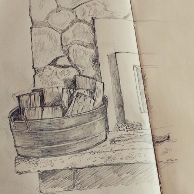 #first #sketch of #2017.  A #quick #drawing of our #fireplace and #wood #bucket. #drawmore #draw anything #rotring